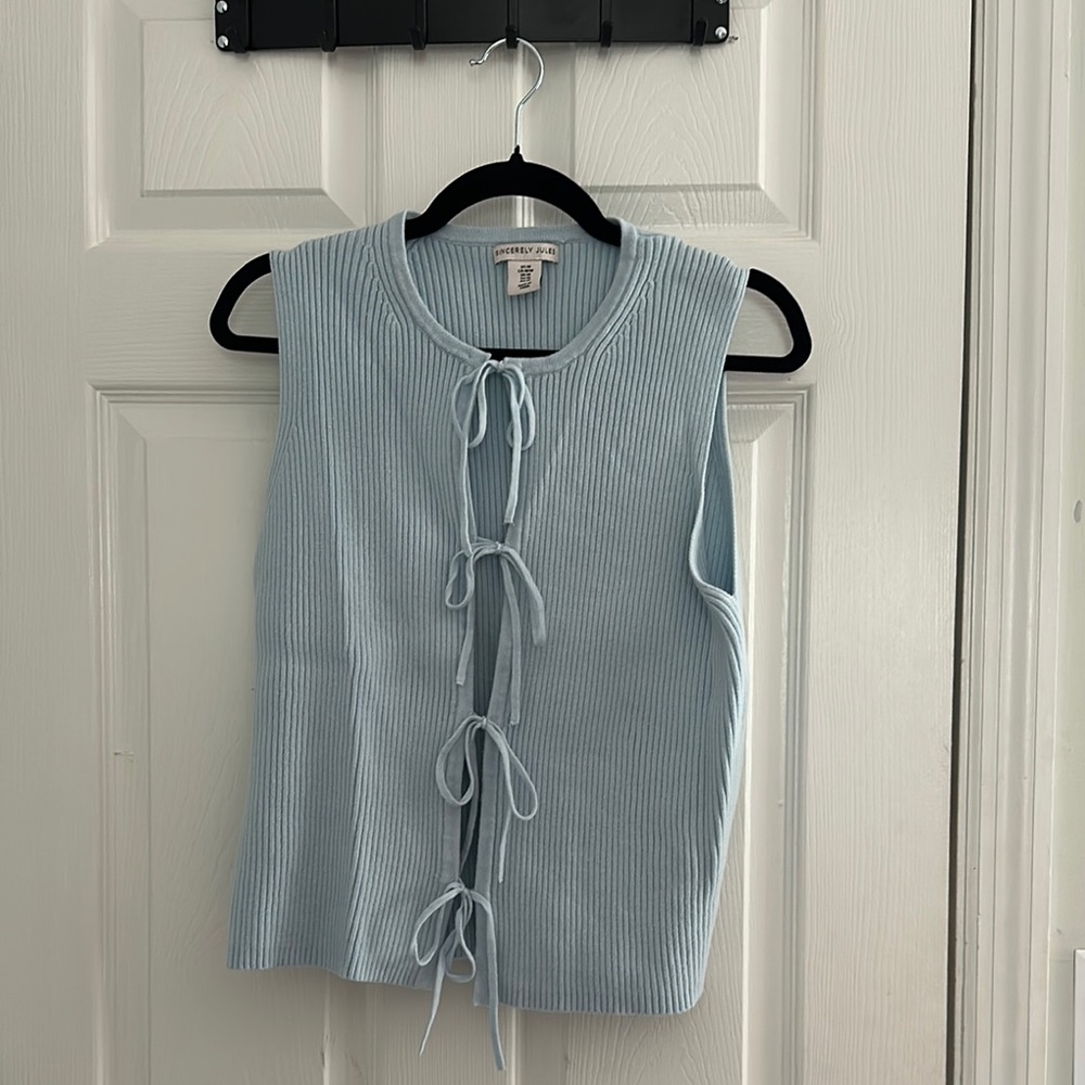 Forever 21 Light Blue Ribbed Tank Top with Front Ties